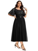 Plus Size Sequin Leaf Midi Evening Dress - Image 15