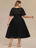 Plus Size Sequin Leaf Midi Evening Dress - Image 11