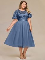 Plus Size Sequin Leaf Midi Evening Dress - Image 4