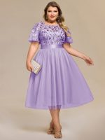 Plus Size Sequin Leaf Midi Evening Dress - Image 31
