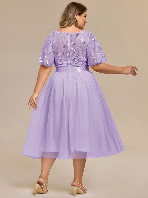 Plus Size Sequin Leaf Midi Evening Dress - Image 32