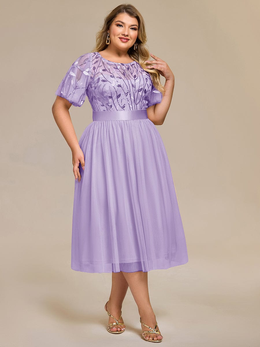 EE00906LV-PR3 Plus Size Sequin Leaf Midi Evening Dress - Image 33