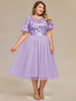 Plus Size Sequin Leaf Midi Evening Dress - Image 34
