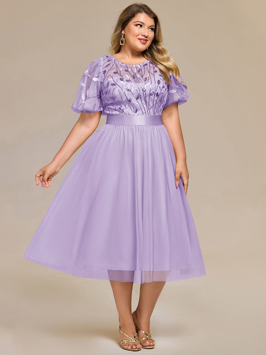 EE00906LV-PR4 Plus Size Sequin Leaf Midi Evening Dress - Image 34