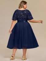 Plus Size Sequin Leaf Midi Evening Dress - Image 41