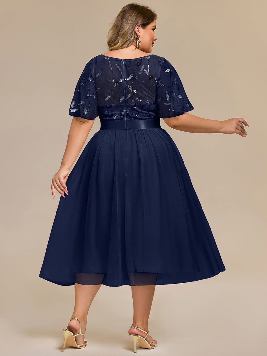 EE00906NB-PR2 Plus Size Sequin Leaf Midi Evening Dress - Image 41