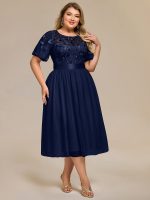 Plus Size Sequin Leaf Midi Evening Dress - Image 42