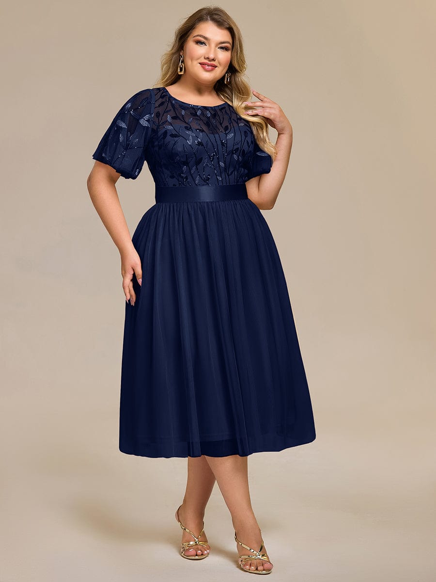 EE00906NB-PR3 Plus Size Sequin Leaf Midi Evening Dress - Image 42