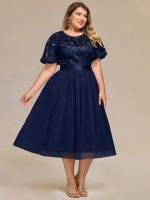 Plus Size Sequin Leaf Midi Evening Dress - Image 43