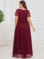 Plus Size Short Sleeve Ruffled V-Neck A-Line Lace Wedding Guest Dress - Image 10