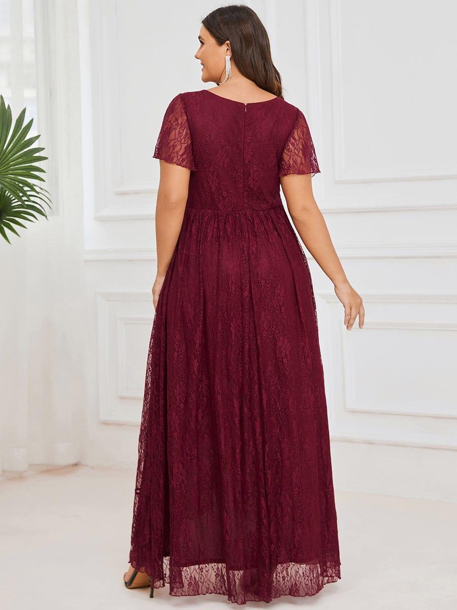 EE01489BD-PR2_8eaf96b5-faa4-4179-af0d-54fcdd64d63c Plus Size Short Sleeve Ruffled V-Neck A-Line Lace Wedding Guest Dress - Image 10