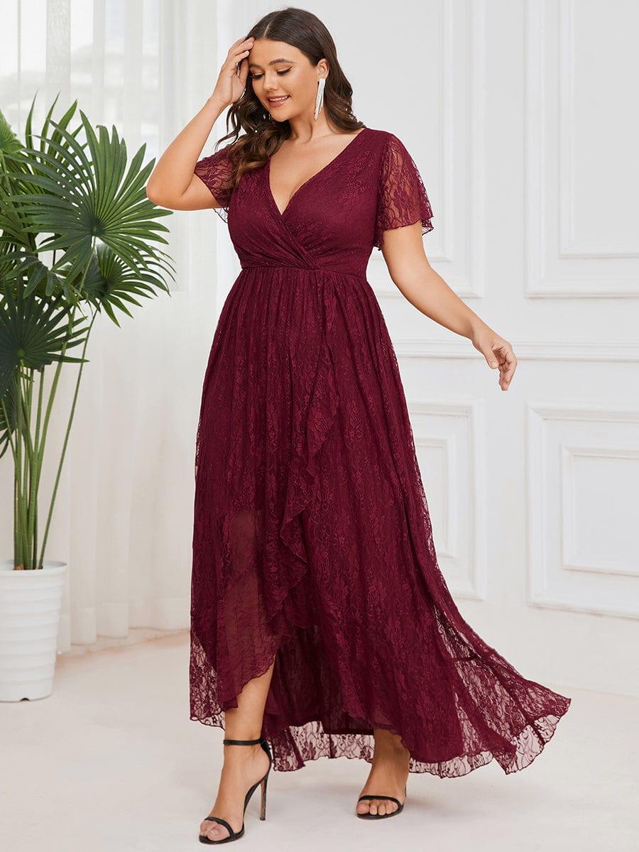 EE01489BD-PR4_74d47ca5-6f15-46fb-81c7-eef14f8973ed Plus Size Short Sleeve Ruffled V-Neck A-Line Lace Wedding Guest Dress - Image 19