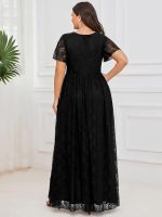 Plus Size Short Sleeve Ruffled V-Neck A-Line Lace Wedding Guest Dress - Image 6