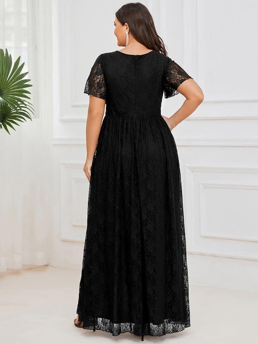EE01489BK-PR2_d52a2d8d-8184-46ff-8399-d72d8418fd03 Plus Size Short Sleeve Ruffled V-Neck A-Line Lace Wedding Guest Dress - Image 6