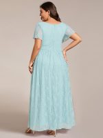 Plus Size Short Sleeve Ruffled V-Neck A-Line Lace Wedding Guest Dress - Image 63