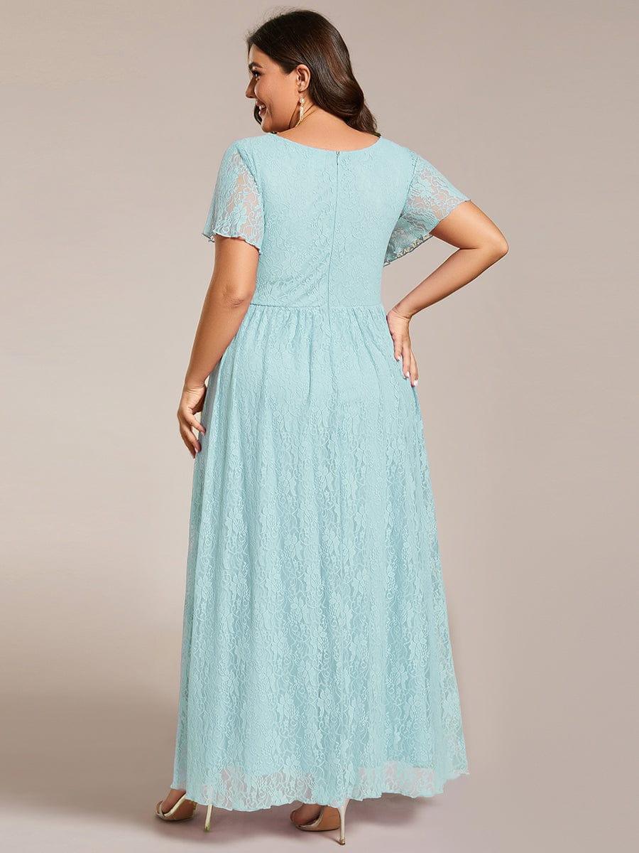 EE01489BL-PR2_8c5f7aab-a66f-4c65-a929-6b14270fb8db Plus Size Short Sleeve Ruffled V-Neck A-Line Lace Wedding Guest Dress - Image 63