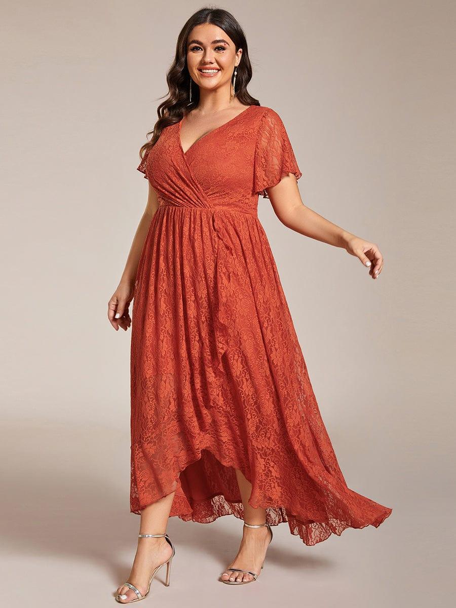 EE01489BO-PR3_ae0cb5a6-68a1-4505-a1db-34369aa53ad6 Plus Size Short Sleeve Ruffled V-Neck A-Line Lace Wedding Guest Dress - Image 45