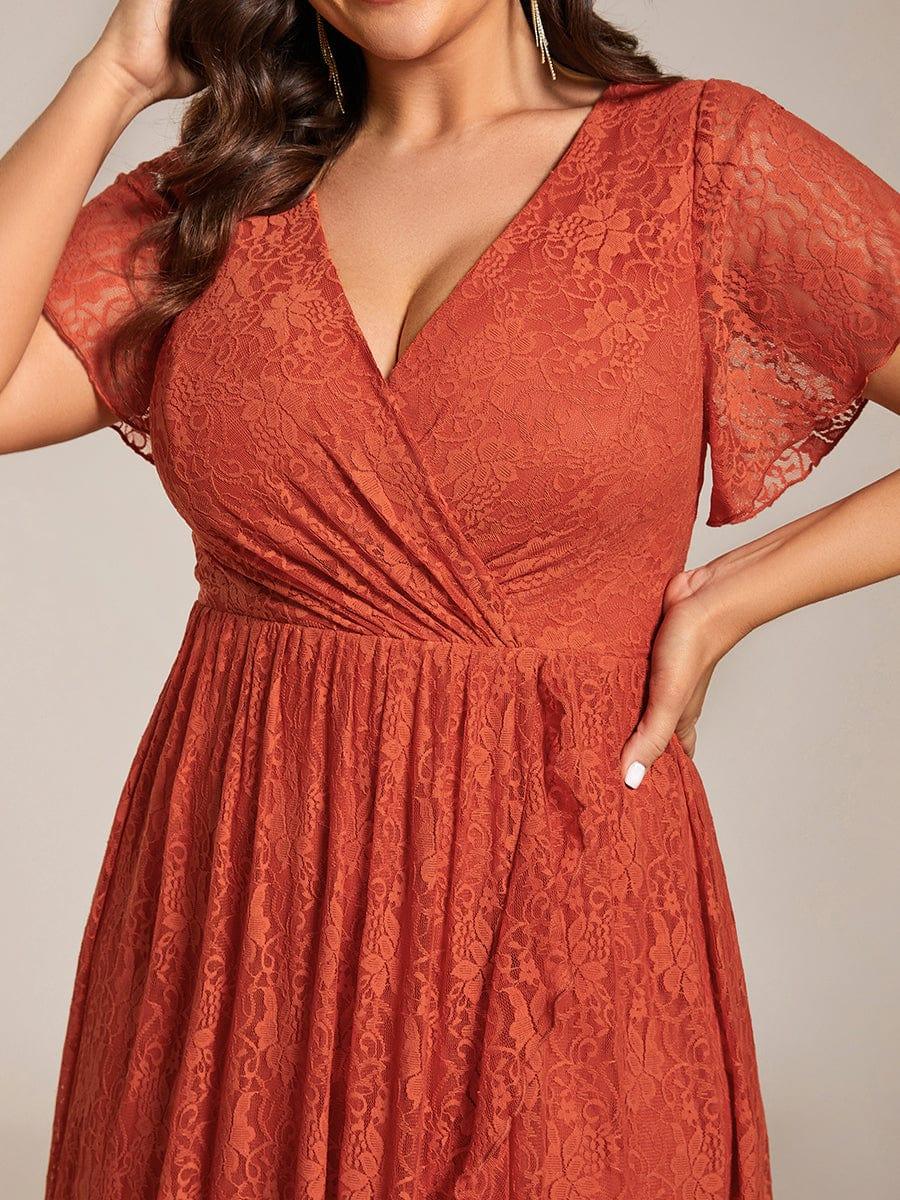 EE01489BO-PR5_a6f63fad-03e6-4332-b93c-1a5d49e42304 Plus Size Short Sleeve Ruffled V-Neck A-Line Lace Wedding Guest Dress - Image 44