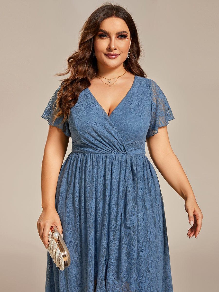 EE01489DN-PR6_c6dcd935-9046-401a-99c1-1cce966632d4 Plus Size Short Sleeve Ruffled V-Neck A-Line Lace Wedding Guest Dress - Image 34