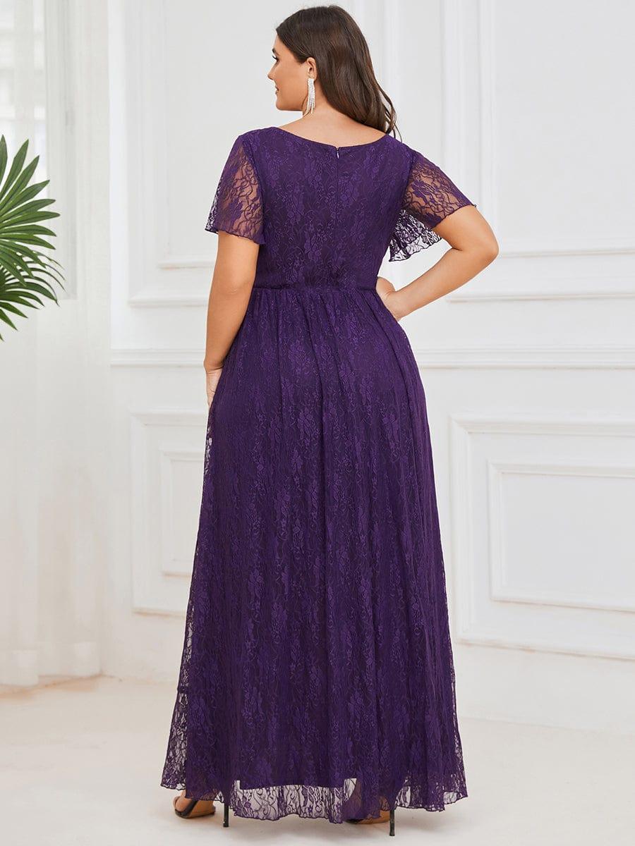 EE01489DP-PR2_a6d64ce3-74c7-47e5-a9ac-5889e84fc792 Plus Size Short Sleeve Ruffled V-Neck A-Line Lace Wedding Guest Dress - Image 8