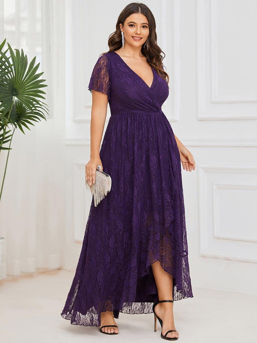 EE01489DP-PR3_b97b0972-5361-47ce-a80d-d60b67bda5e7 Plus Size Short Sleeve Ruffled V-Neck A-Line Lace Wedding Guest Dress - Image 12