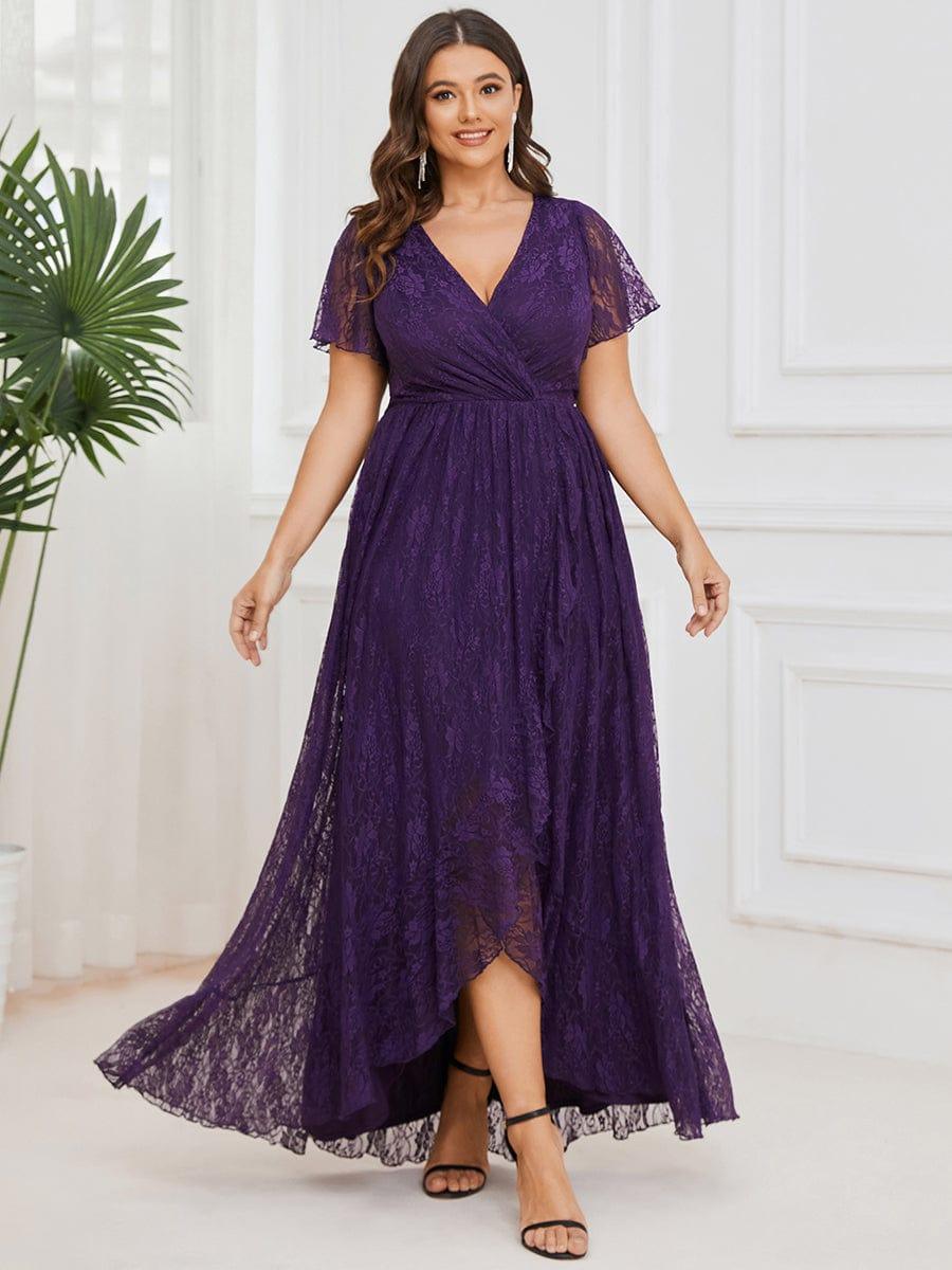 EE01489DP-PR4_813b5a4a-f8da-4384-aa6c-80024fab5793 Plus Size Short Sleeve Ruffled V-Neck A-Line Lace Wedding Guest Dress - Image 13
