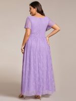 Plus Size Short Sleeve Ruffled V-Neck A-Line Lace Wedding Guest Dress - Image 48