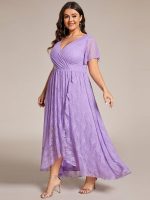 Plus Size Short Sleeve Ruffled V-Neck A-Line Lace Wedding Guest Dress - Image 50