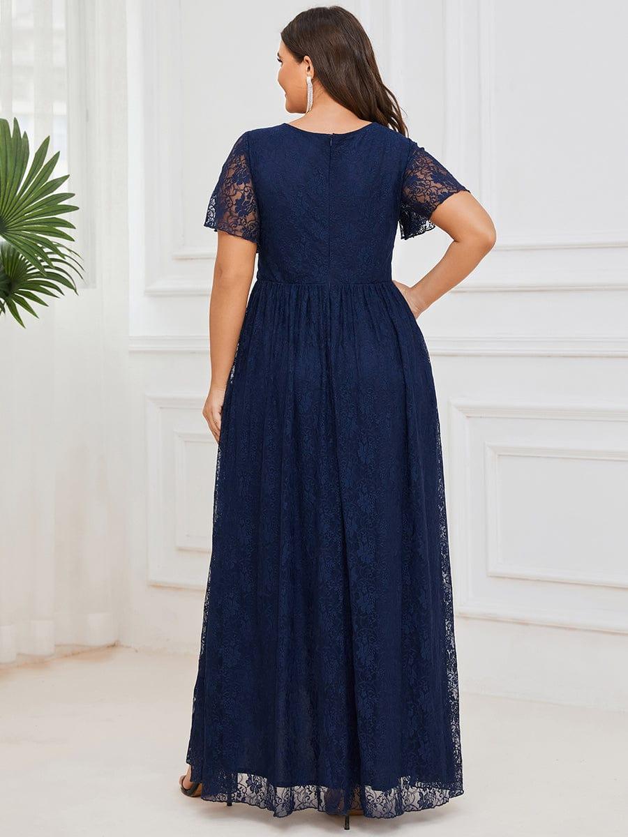 EE01489NB-PR2_ad46c9d7-26c1-4839-bf13-297aff6abaef Plus Size Short Sleeve Ruffled V-Neck A-Line Lace Wedding Guest Dress - Image 2