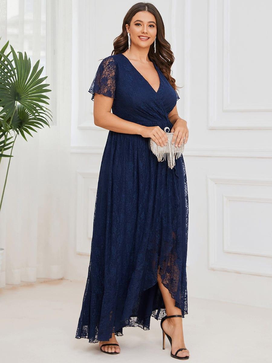 EE01489NB-PR4_5675eb16-09a3-4479-b64f-61d6974895c3 Plus Size Short Sleeve Ruffled V-Neck A-Line Lace Wedding Guest Dress - Image 15
