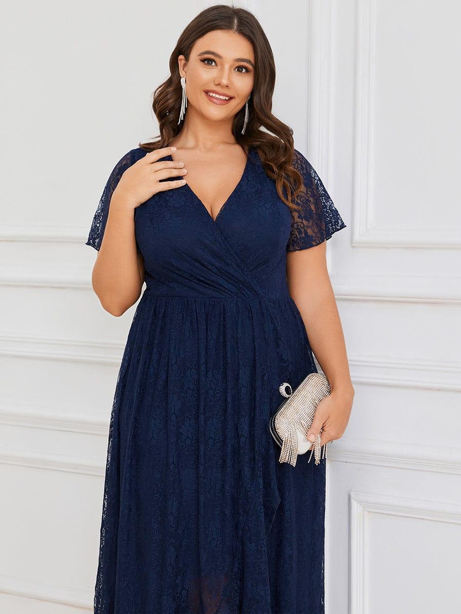 EE01489NB-PR5_a0529518-4b98-467c-80d5-1514d8e5d14a Plus Size Short Sleeve Ruffled V-Neck A-Line Lace Wedding Guest Dress - Image 14