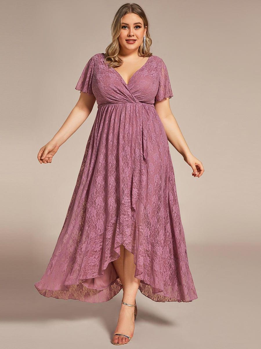 EE01489OD-PR_7a927f2a-e560-48df-aa50-b3e949895779 Plus Size Short Sleeve Ruffled V-Neck A-Line Lace Wedding Guest Dress - Image 33