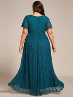 Plus Size Short Sleeve Ruffled V-Neck A-Line Lace Wedding Guest Dress - Image 58