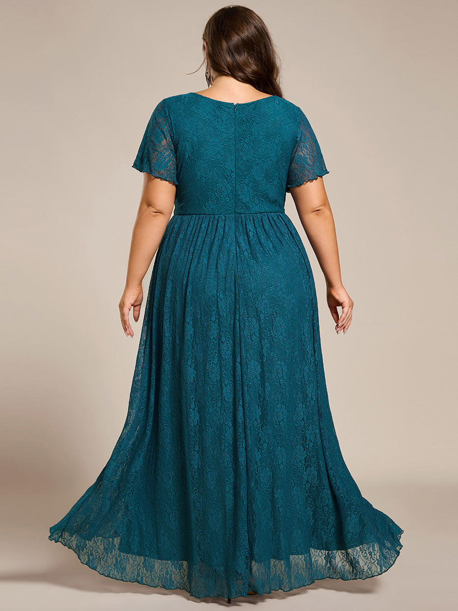 EE01489TE-PR2_21413def-fc32-4079-a8e9-fea985fa927e Plus Size Short Sleeve Ruffled V-Neck A-Line Lace Wedding Guest Dress - Image 58