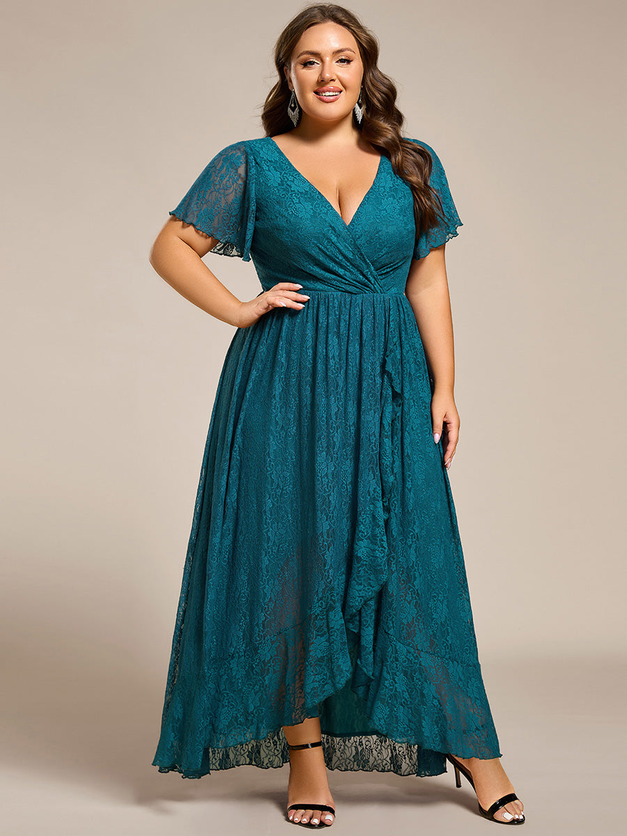 EE01489TE-PR3_bc11702f-0acf-4ae6-9914-62befddc9a59 Plus Size Short Sleeve Ruffled V-Neck A-Line Lace Wedding Guest Dress - Image 60