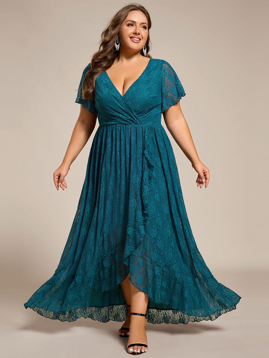 EE01489TE-PR_ecd4d08b-7d45-4362-b010-4f15c913e948 Plus Size Short Sleeve Ruffled V-Neck A-Line Lace Wedding Guest Dress - Image 57