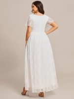 Plus Size Short Sleeve Ruffled V-Neck A-Line Lace Wedding Guest Dress - Image 22