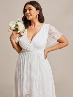 Plus Size Short Sleeve Ruffled V-Neck A-Line Lace Wedding Guest Dress - Image 23