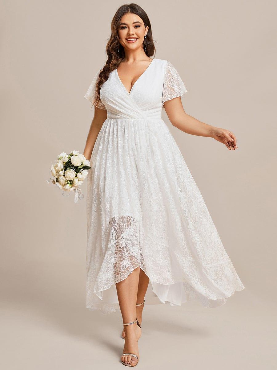 EE01489WH-PR_4df71f55-7102-4834-9746-491986ab8314 Plus Size Short Sleeve Ruffled V-Neck A-Line Lace Wedding Guest Dress - Image 25