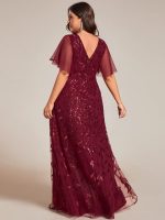 Short Sleeves Sequin High Low V-Neck Midi Formal Evening Dress - Image 22
