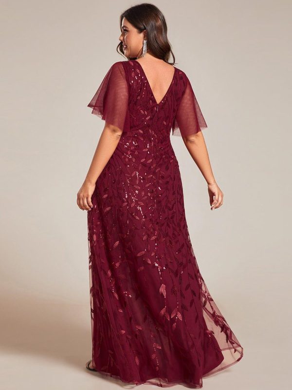 Short Sleeves Sequin High Low V-Neck Midi Formal Evening Dress - Image 22