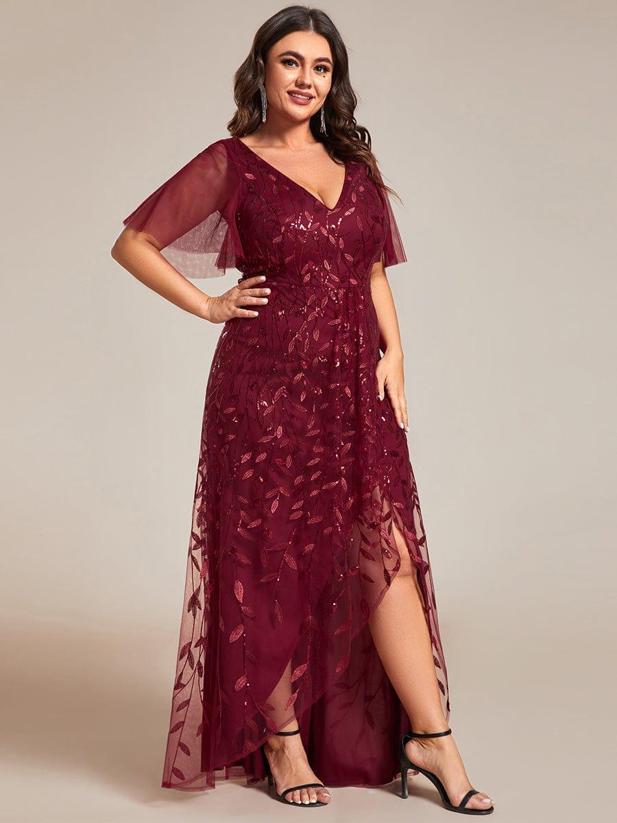 EE02083BD-PR3_de145bbb-4cba-4836-b53b-81fde639c019 Short Sleeves Sequin High Low V-Neck Midi Formal Evening Dress - Image 25