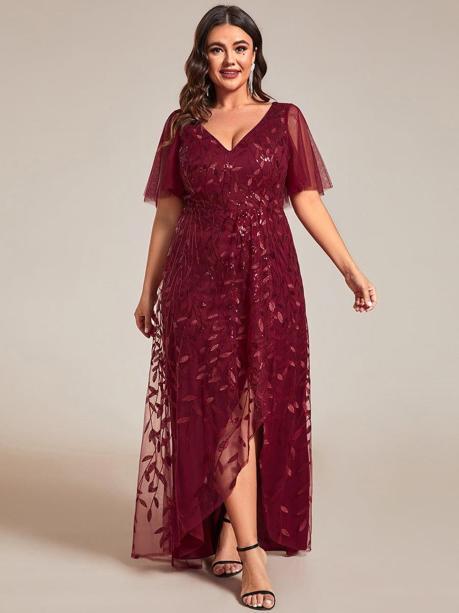 EE02083BD-PR4_e3976163-65ff-41c7-8c8f-d347fe4f1560 Short Sleeves Sequin High Low V-Neck Midi Formal Evening Dress - Image 21