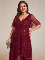 Short Sleeves Sequin High Low V-Neck Midi Formal Evening Dress - Image 23