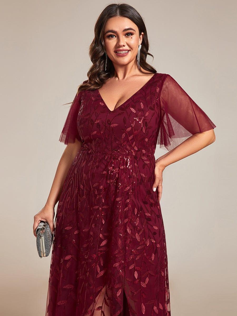 EE02083BD-PR5_723b6e00-af7d-4c5b-ba2c-68ee01f425c8 Short Sleeves Sequin High Low V-Neck Midi Formal Evening Dress - Image 23
