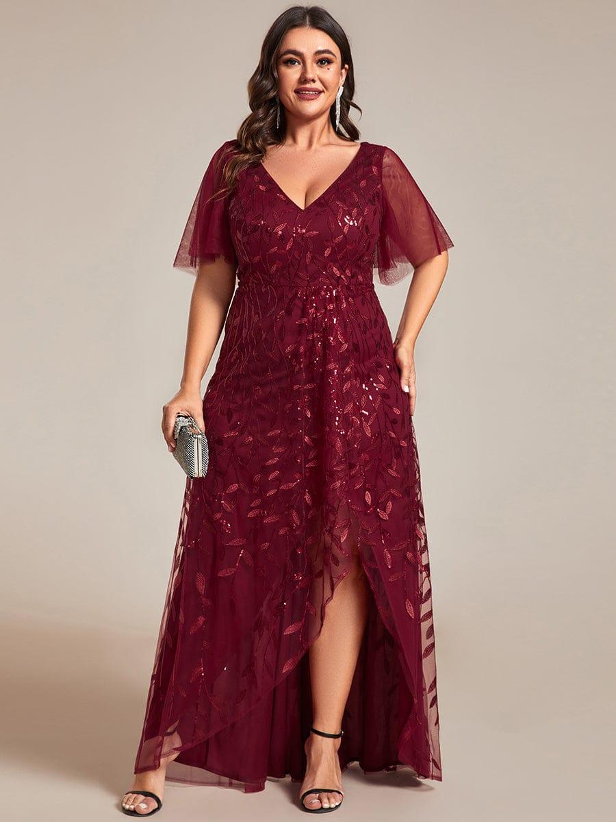 EE02083BD-PR_91ad5ae9-a36c-40f6-a7f9-41cabadec47c Short Sleeves Sequin High Low V-Neck Midi Formal Evening Dress - Image 24