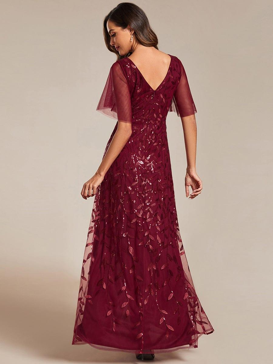 EE02083BD-R2 Short Sleeves Sequin High Low V-Neck Midi Formal Evening Dress - Image 17