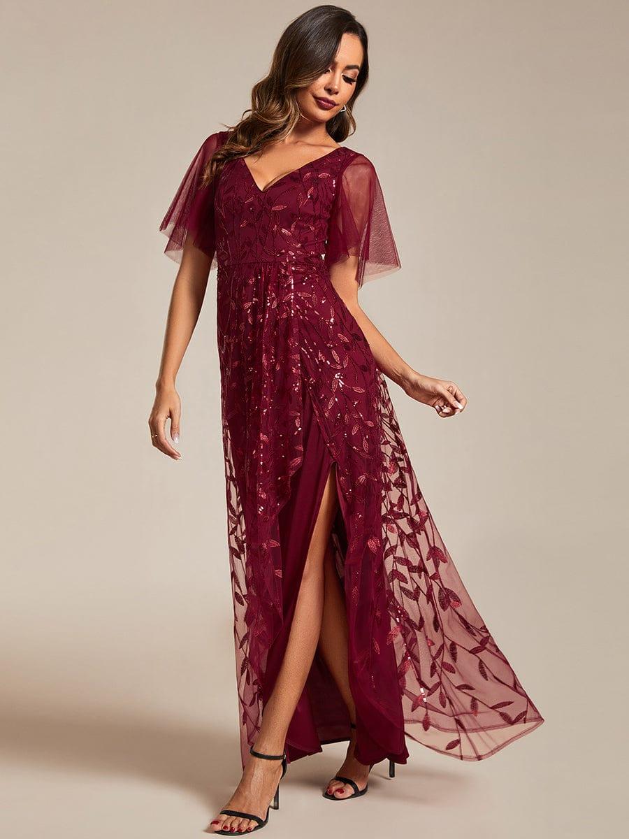 EE02083BD-R3 Short Sleeves Sequin High Low V-Neck Midi Formal Evening Dress - Image 20
