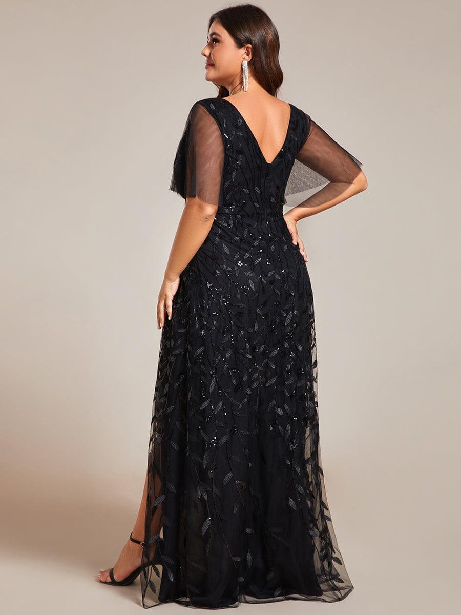 EE02083BK-PR2_4ad0aff6-eaef-4cf0-b09a-12f1c036c71f Short Sleeves Sequin High Low V-Neck Midi Formal Evening Dress - Image 60