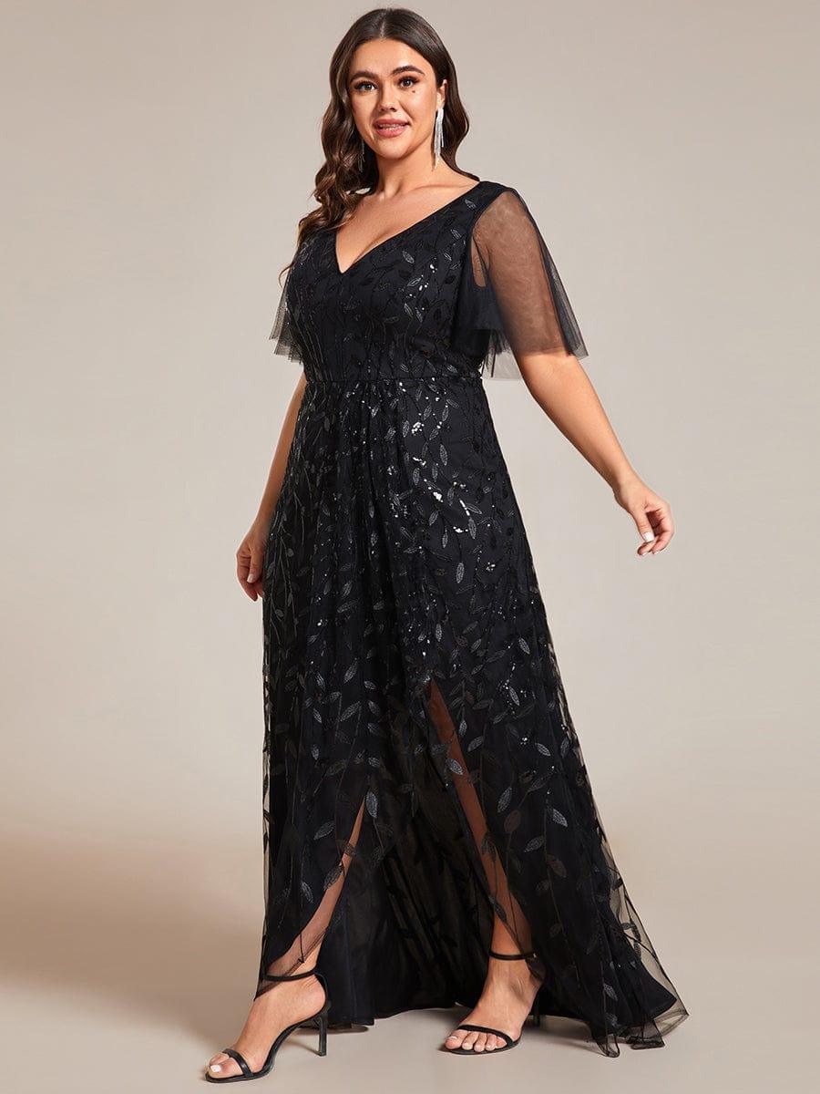 EE02083BK-PR4_9935cf54-7173-4e23-95ce-202cdaced8da Short Sleeves Sequin High Low V-Neck Midi Formal Evening Dress - Image 63